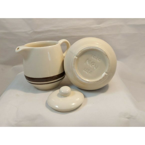 Vintage McCoy CREAMER & SUGAR BOWL w/Lid Set Brown Stripes,1970s, 1 Owner - Picture 7 of 8